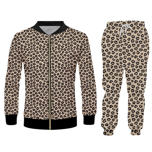 3D Leopard Hoodie Jogging Sports Suit Men's Big & Tall to 6XL