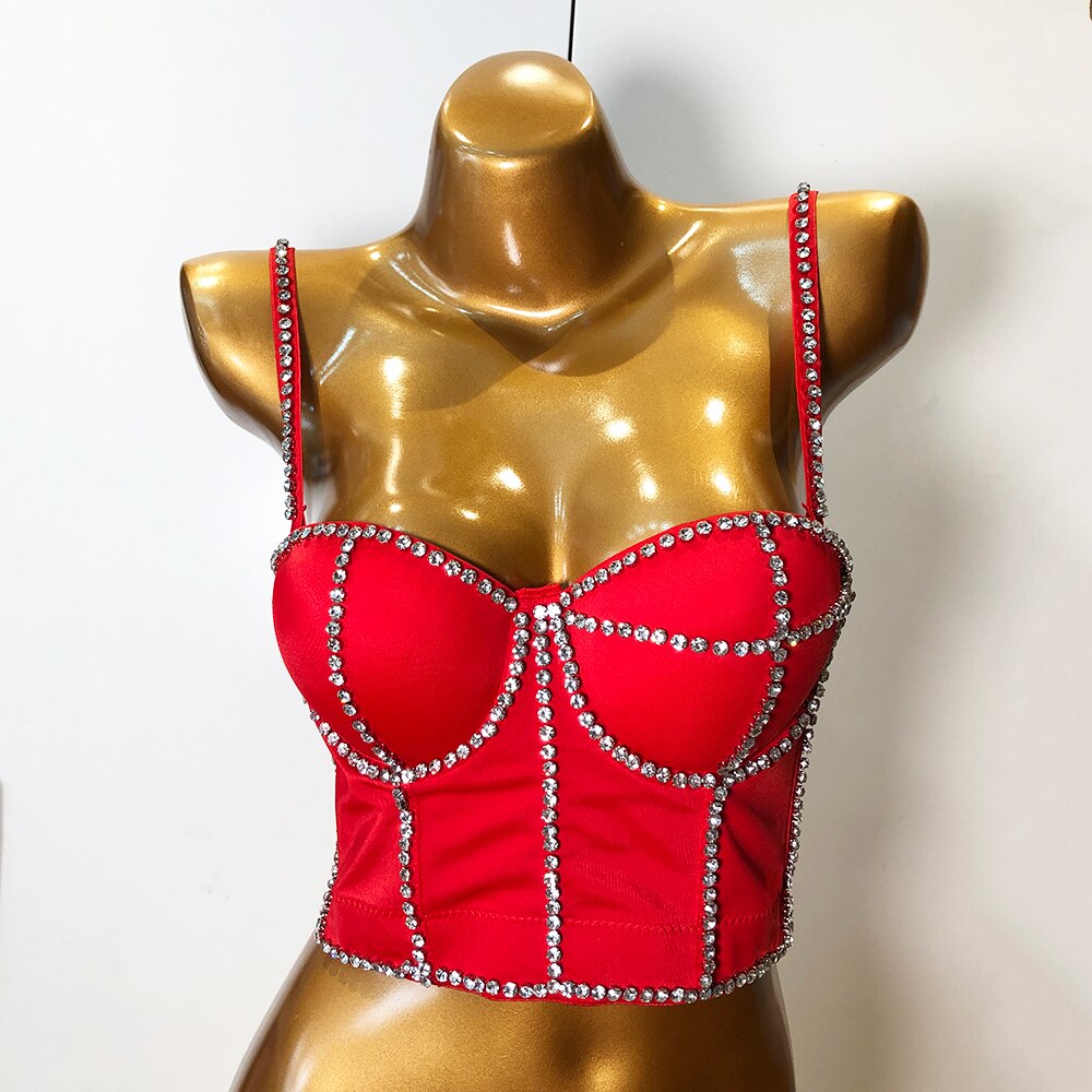 Rhinestone Spaghetti Strap Camisole Corset