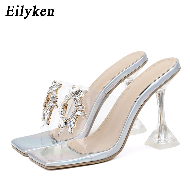 Clear PVC Metal Buckle Square Toe Sandal Pumps