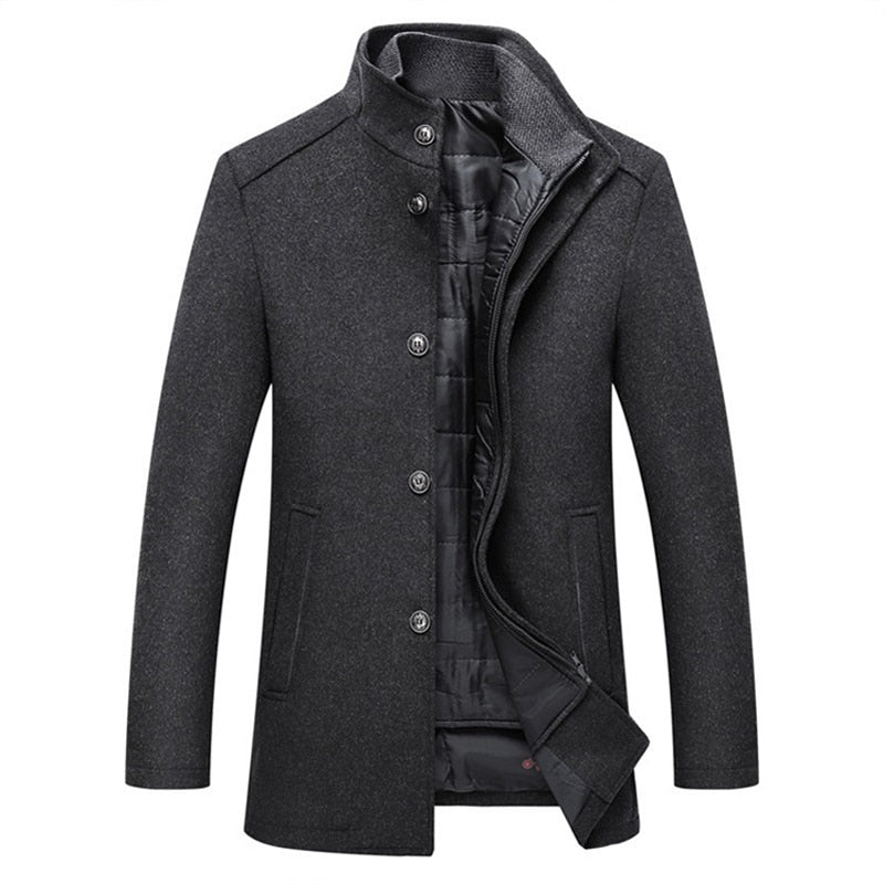 Windproof Men's Wool Slim Coat w/ Adjustable Vest