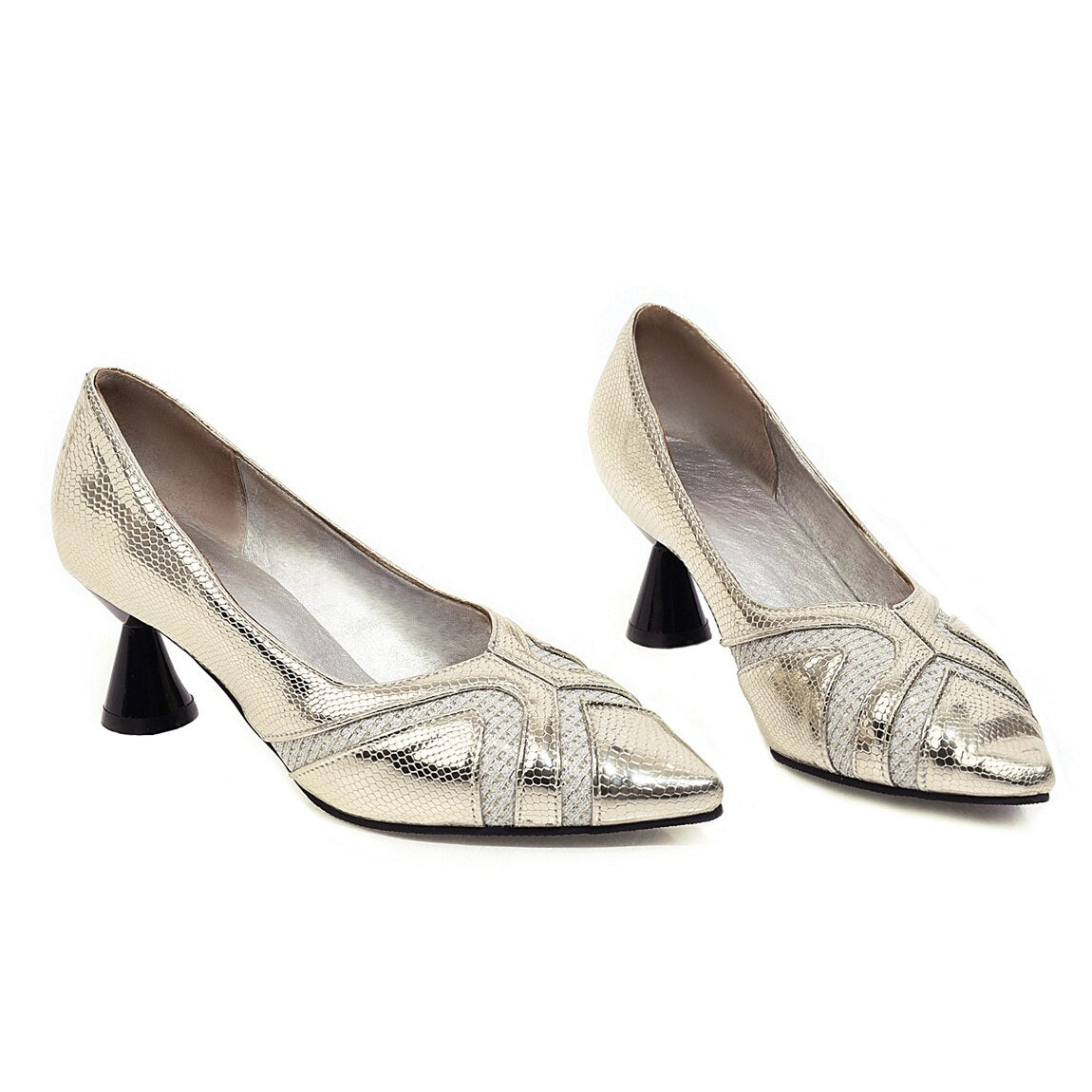 Metallic Pointed Toe Low Heel Pumps