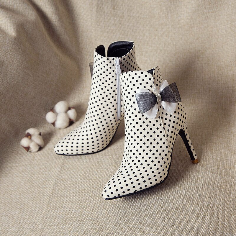 Lolita Bow Polka Dot Ankle Boots