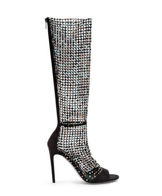 Gladiator Crystal Peep Toe Rhinestone Bling Mesh Ankle Boots