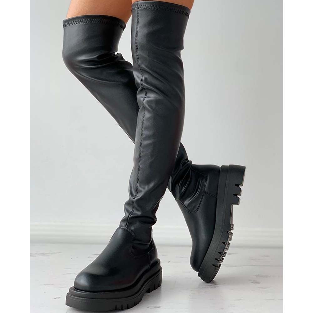 Soft Platform Thigh High Chunky Heel Over The Knee Women's Boots