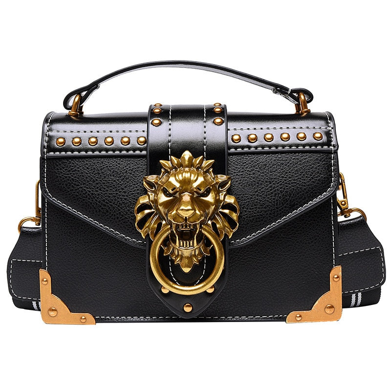 Metal Lion Head Square Messenger Purse