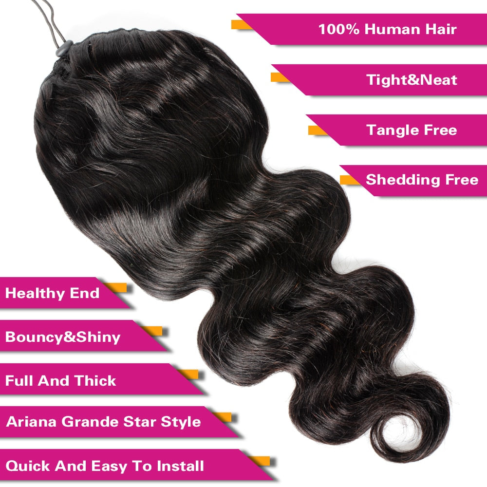 Body Wave 100% Human Brazilian Remy Hair Drawstring Ponytail