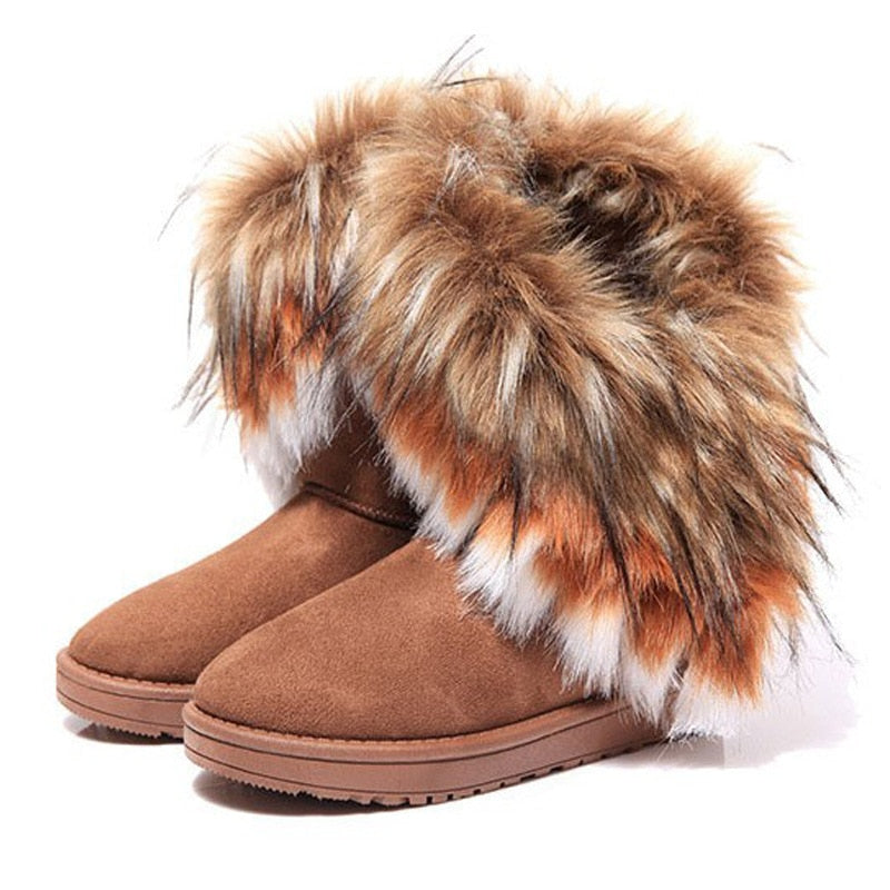 Fur Round Toe Flock Mocassin Snowboots