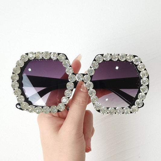 Oversized Shield Diamond Rhinestone Designer Eyewear UV400 Unisex Sunglasses