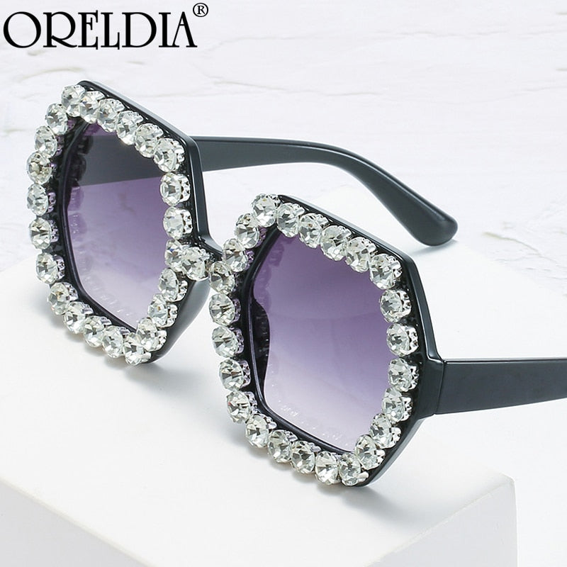 Oversized Shield Diamond Rhinestone Designer Eyewear UV400 Unisex Sunglasses