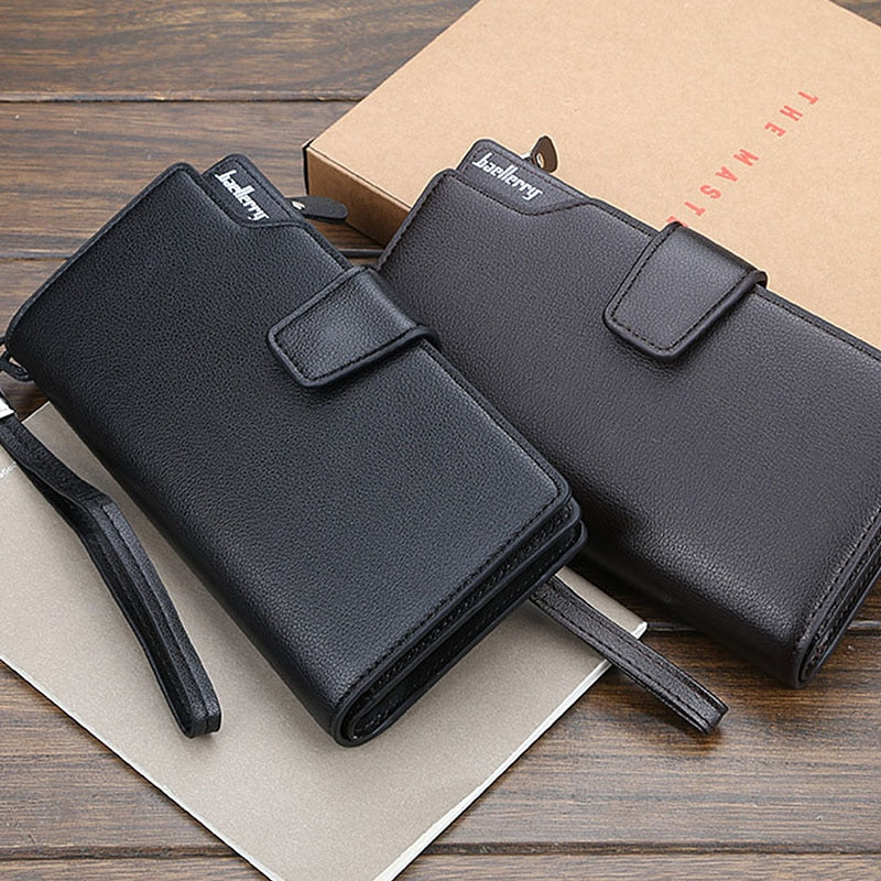 Men Long Card Holder Zipper PU Leather Wallet