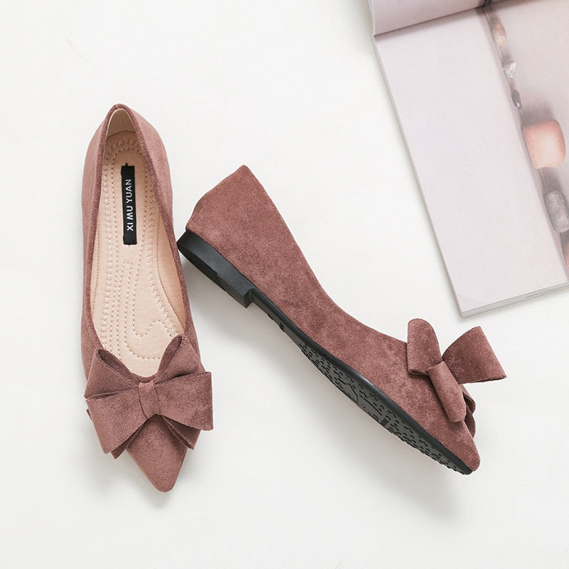 Butterfly Knot Office Pointed Toe Slip On Foldable Ballerina Flats