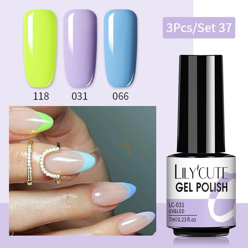 3 Piece Gel Polish Set: Winter Color Glitter Sequin Matte Effect Gel, Long Lasting Base Top Coat Nail Art Design