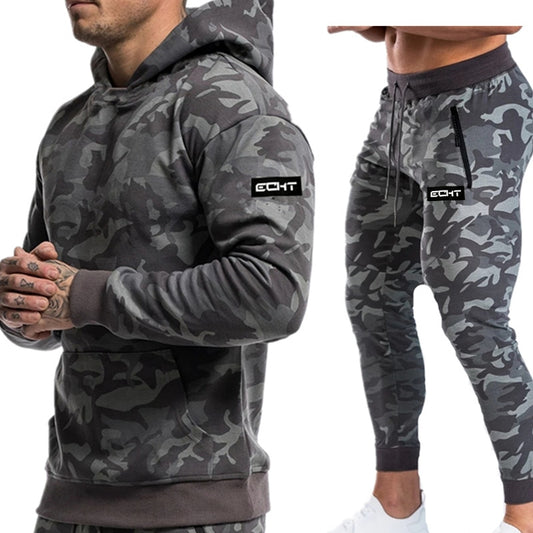 Men's Drawstring Camoflauge Hoodie Sweatshirt + Skinny Sweatpants Tracksuit