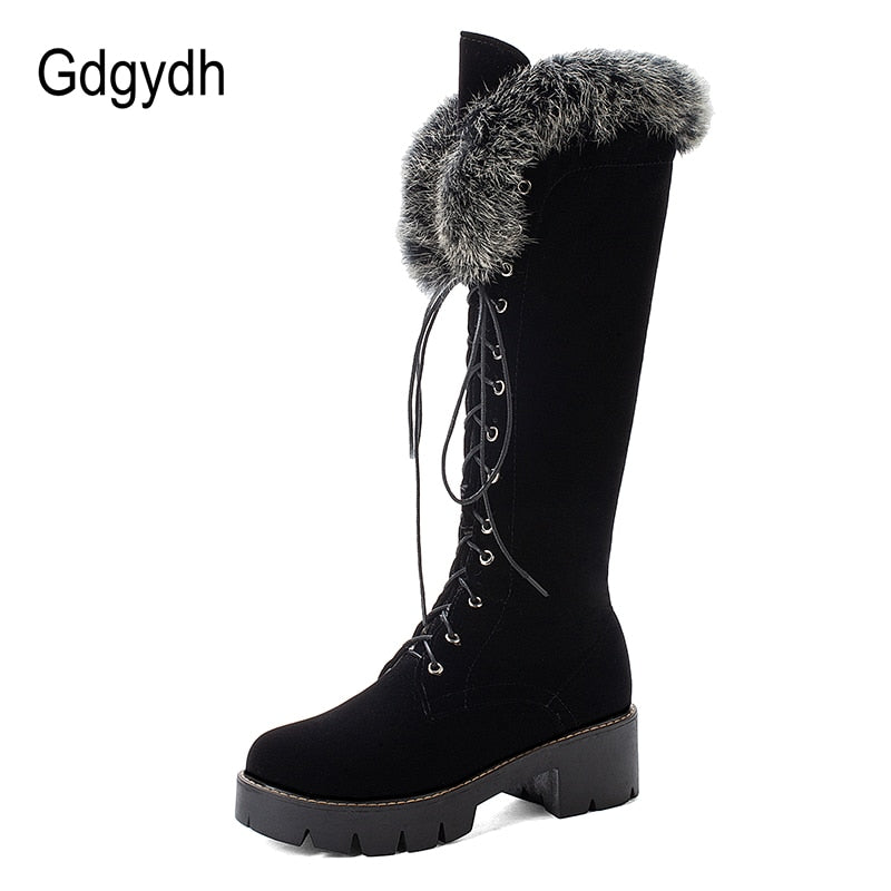 Lace-up Fur Knee High Suede Snowboots