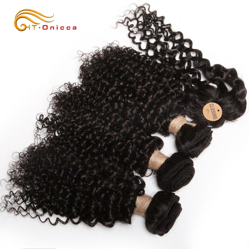 Kinky Curly Bundles With Closure Natural Human Hair Bundles Short Indian Hair Bundles With Circular Closure