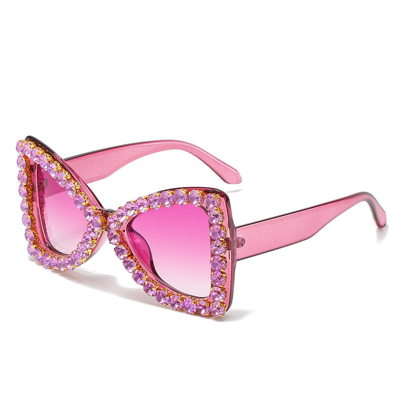 Diamond Butterfly Cat Eye Vintage Oversized Rhinestone Gradient Sunglasses UV400