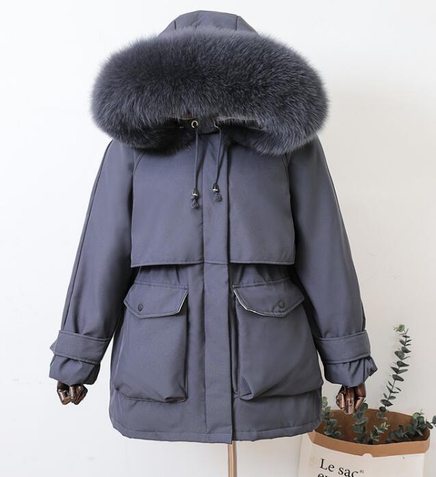 Ladies Fox Fur Hooded Down Coat 90% White Duck Down Jacket