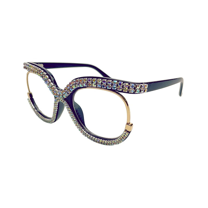 Crystal Diamond Rhinestone Cat-Eye Optical Anti-Blue Light Eyeglasses