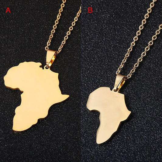 African Map Pendant Necklace - Gold or Silver