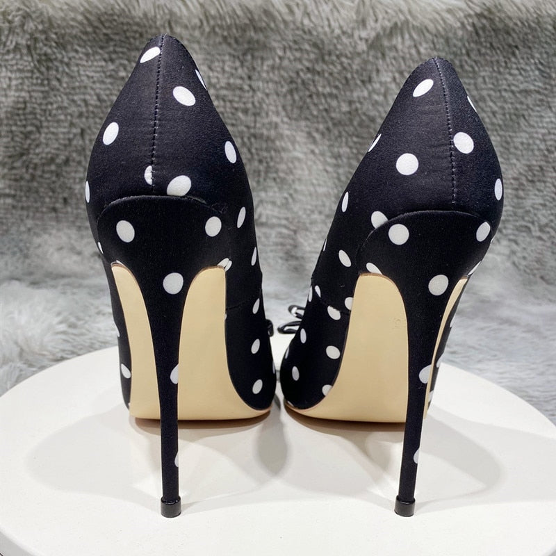 Bowknot Polka Dot Stiletto Pointed Toe Pumps