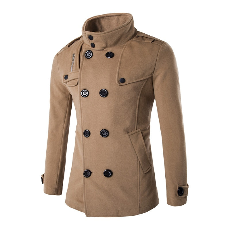 Men's British Style Double Breasted Trench Pea Coat