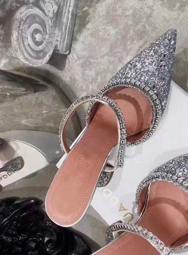 Crystal Sequin Spool Heel Pointed Toe Mule Pumps