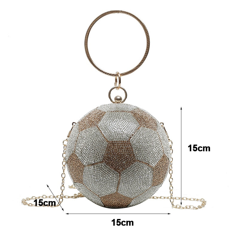 Crystal Round Metal Handle Basketball/Soccer Diamond Evening Clutch Purse