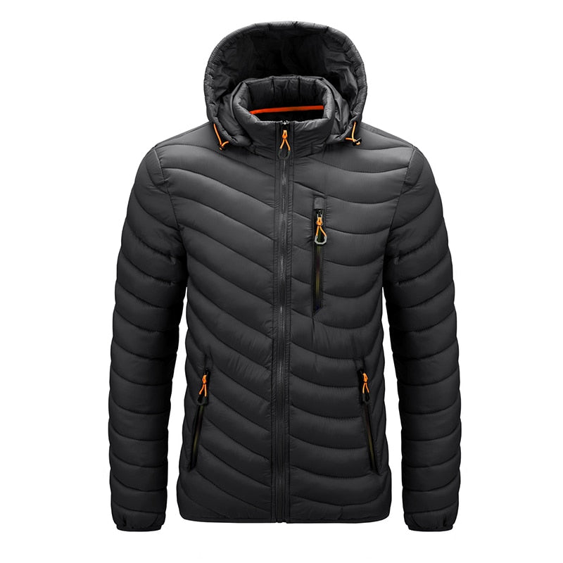 Men's Quilted Waterproof Hooded Slim Fit Zipper Jacket