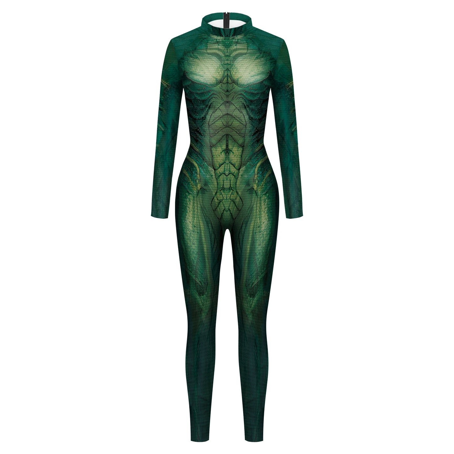 Green Alien Print Seamless Cosplay Costume Jumpsuit