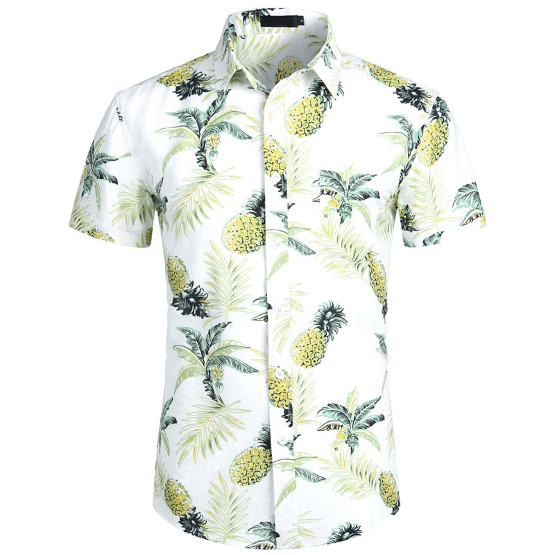 Men's Hawaiian Tropical Pink Floral Beach Short Sleeve Shirt