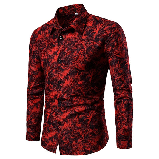 Men Printed Casual Long Sleeved Dress Shirt For Men