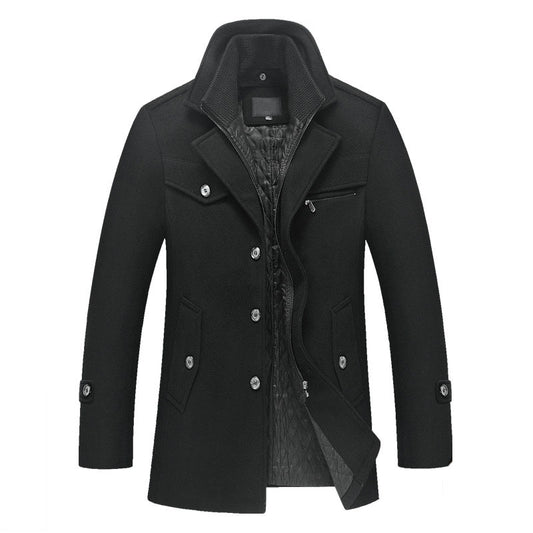 Wool Double Collar Slim Fit Men's Pea Coat