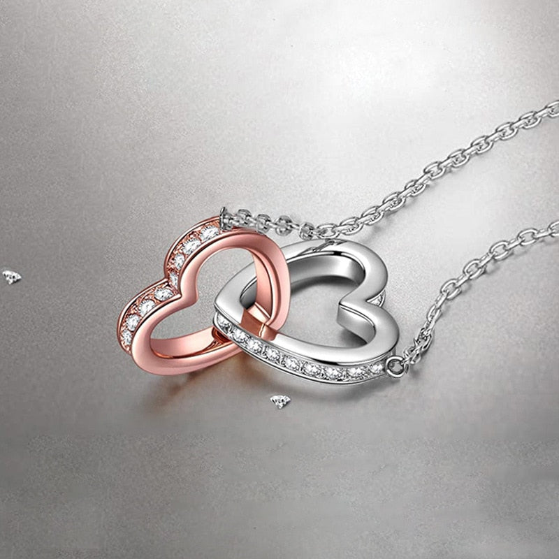 Mother Daughter Love Double Heart-shaped Connected Hollow Chain Necklace Gift