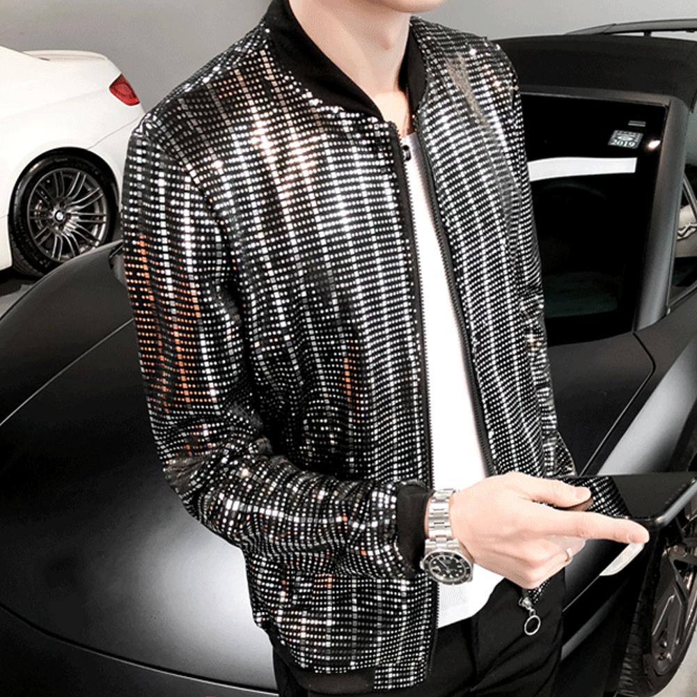 Shiny Sequins Long Sleeve Glitter Zipper Bomber Jacket