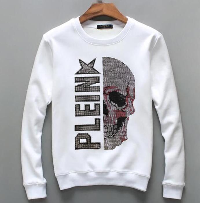 Men's Plein Skull Diamond Print Hoodie  Crewneck Sweatshirts