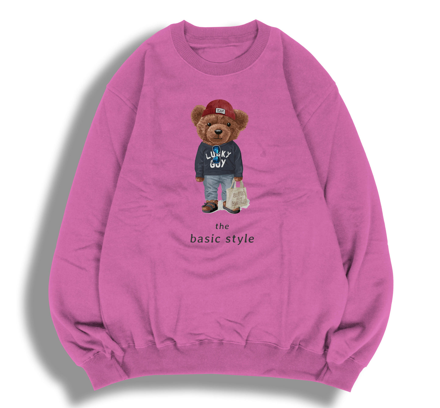 Teddy Bear "The Basic Style" Letter Printed Ladies Crewneck Sweatshirt Long Sleeve