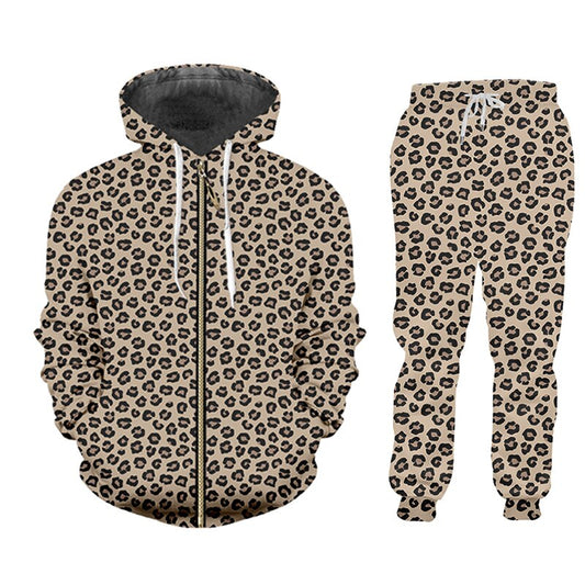 3D Leopard Hoodie Jogging Sports Suit Men's Big & Tall to 6XL