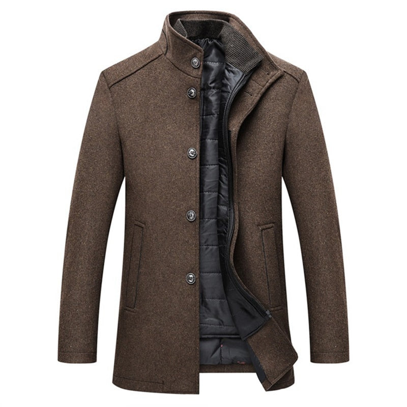 Windproof Men's Wool Slim Coat w/ Adjustable Vest