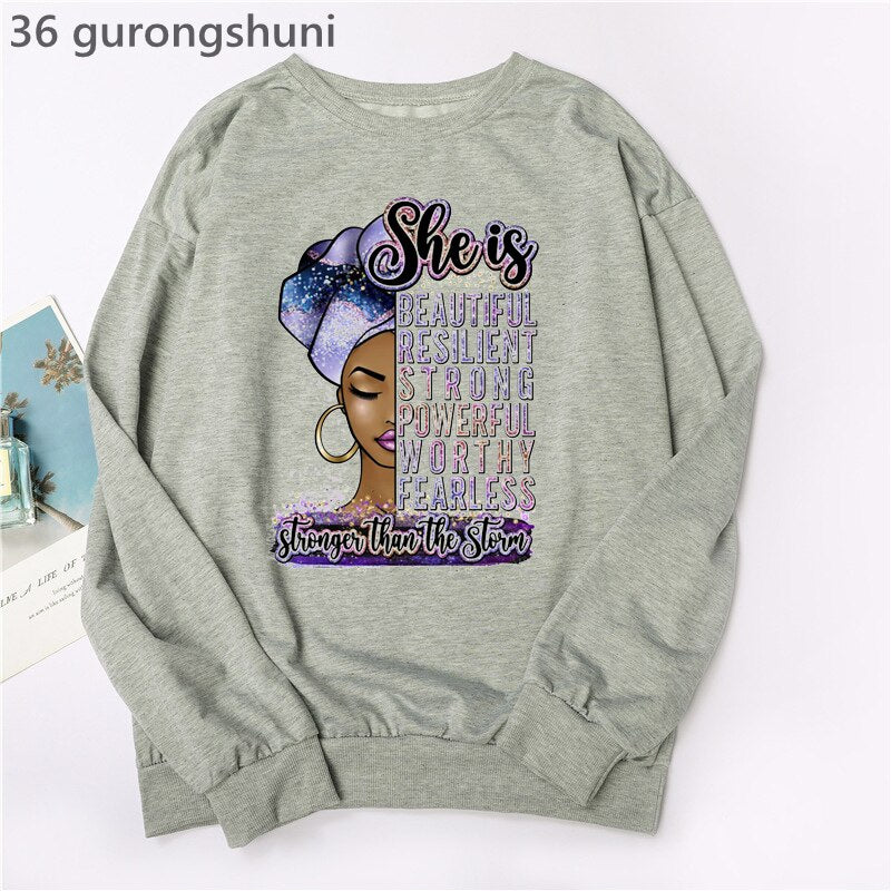 Black Woman Graphic Print Hoodie Sweatshirts