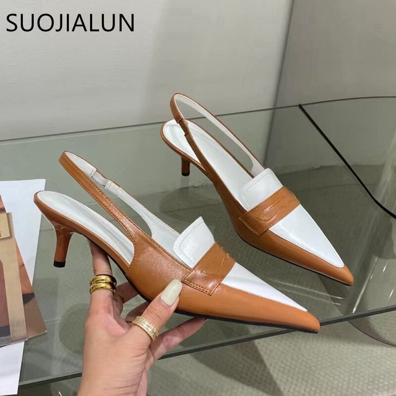 Slingback Mix Color Ladies Elegant Med Heel Pointed Toe Slip On Mules