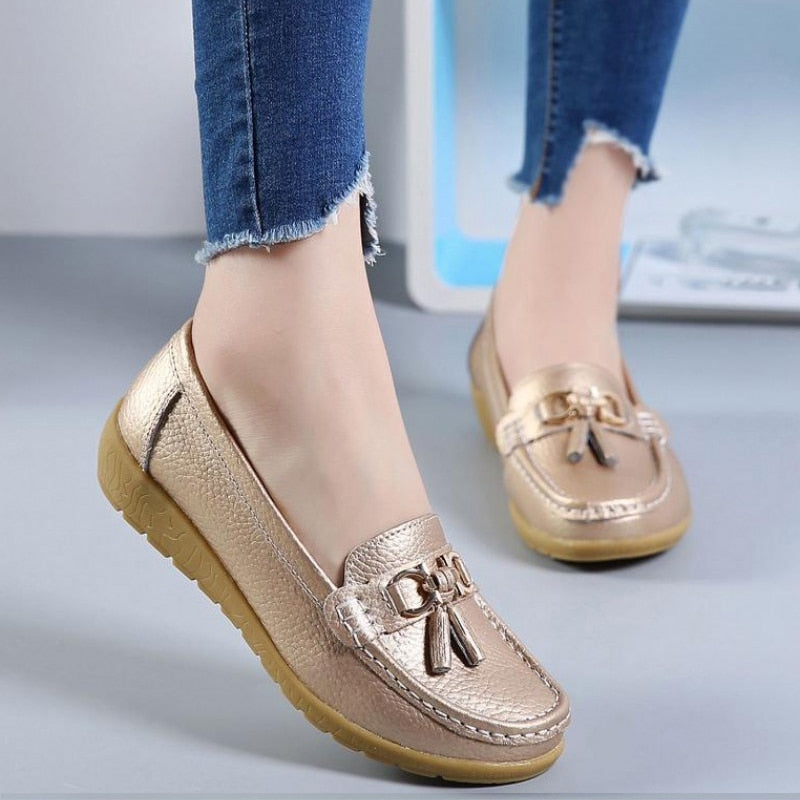 Women's Genuine Leather Flat Loafer Moccasins Slip On Shoes Plus Size