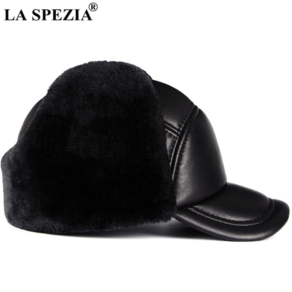 Men's Genuine Leather Sheepskin Earflap Ski Hat