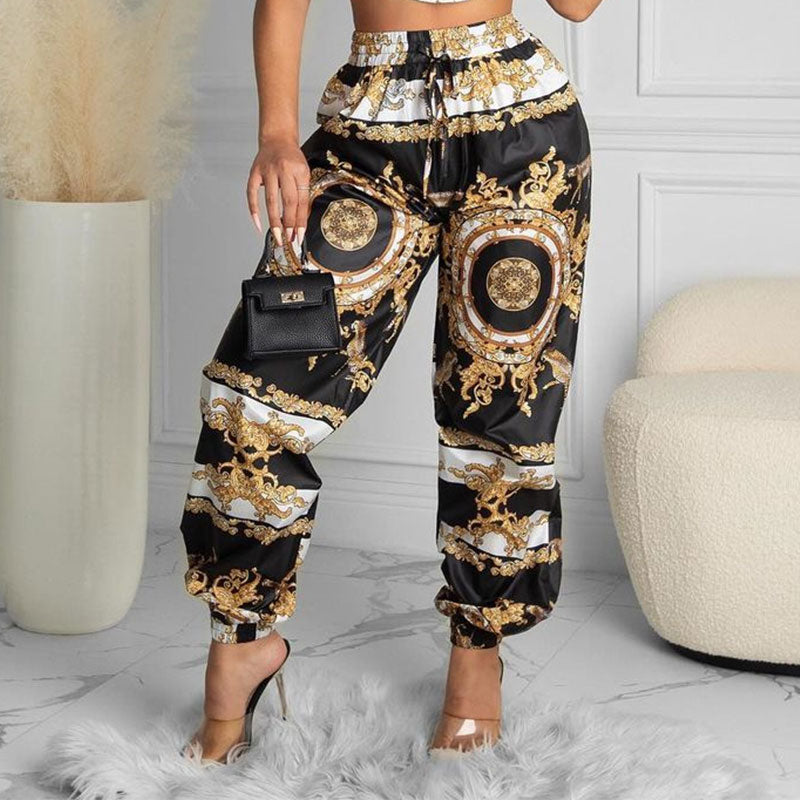 Sleeveless Printed Crop Top & High Waist Pants 2-Piece Set