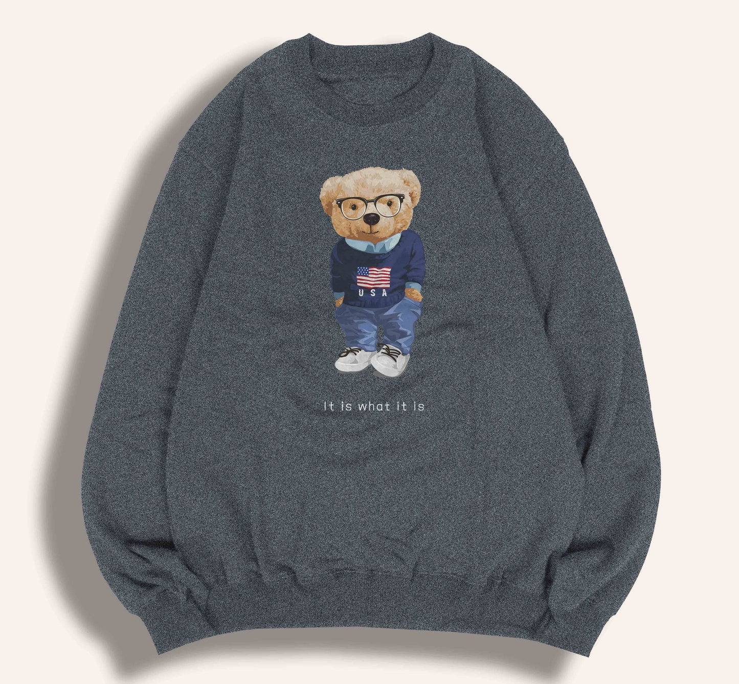 Teddy Bear "It Is What It Is" Letter Printed Unisex Heavy Blend Crewneck Sweatshirts