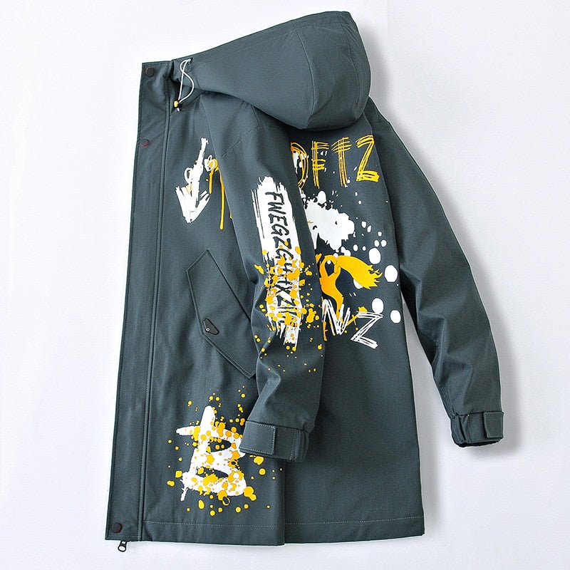 Grafitti Men's Midi Windbreaker Hooded Coat