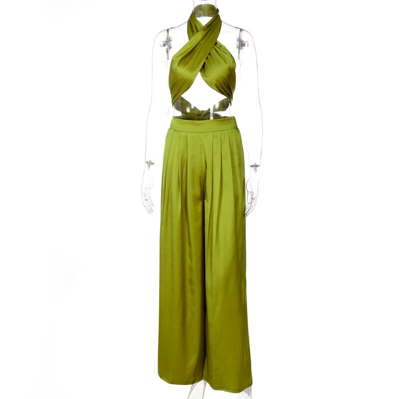 Bandage Tube Top + High Waist Loose Wide Leg Pants 2-Piece Sets