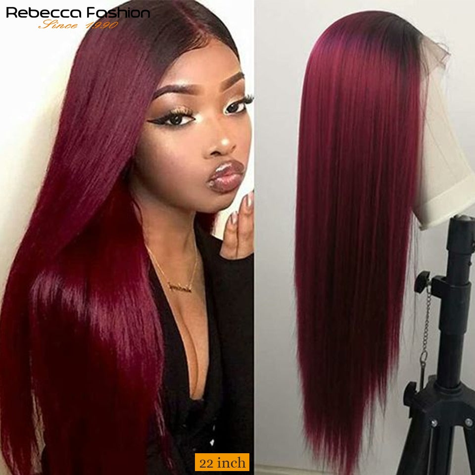 HD Transparent Lace Front 100% Human Hair Ombre Straight Pre-Plucked 13x1x6 Lace Wig