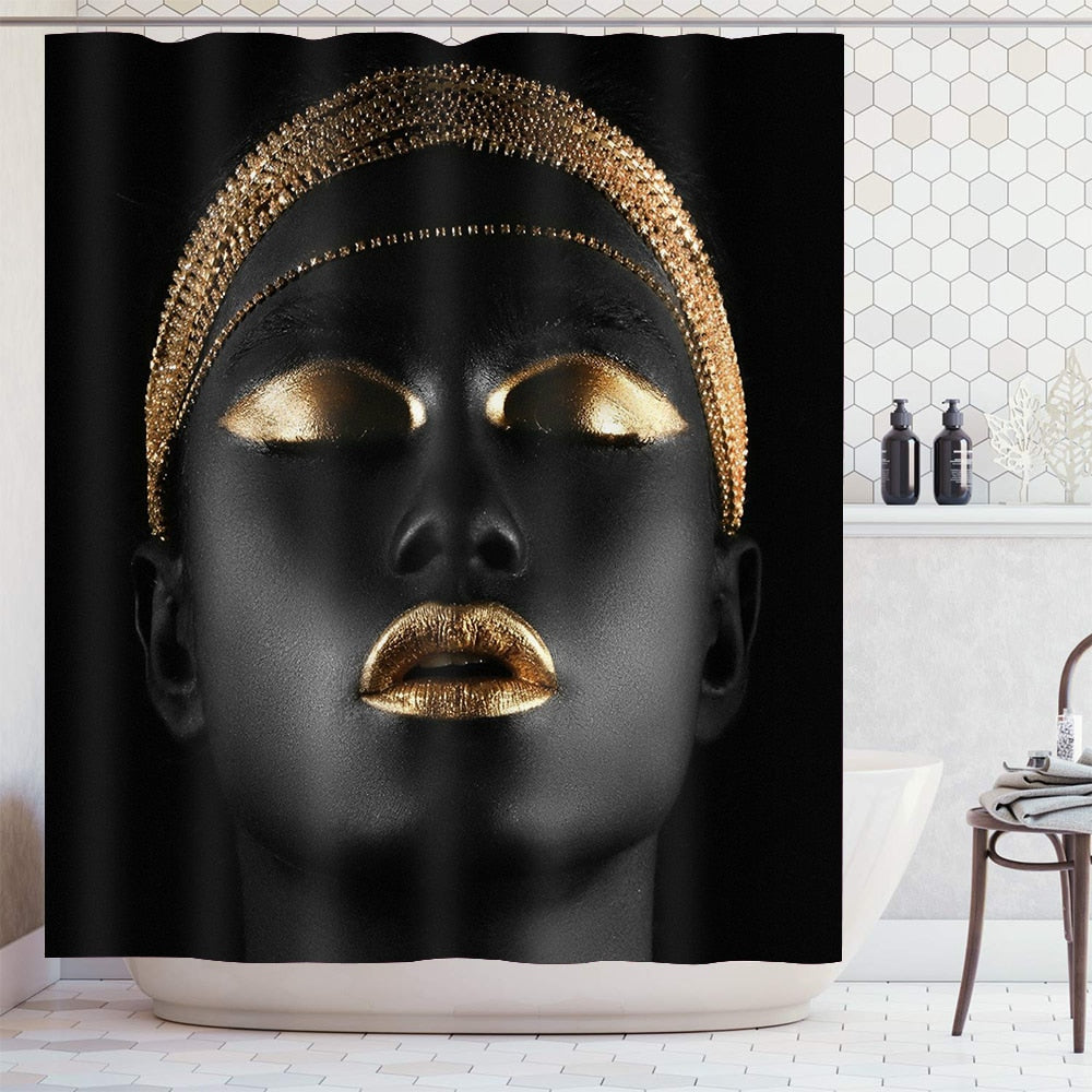 Black Woman w/ Gold Waterproof Shower Curtain