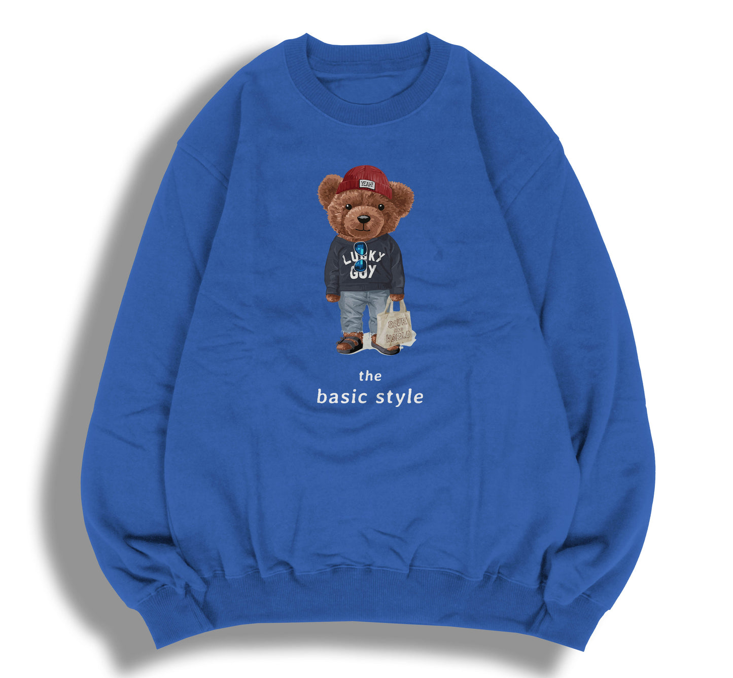 Teddy Bear "The Basic Style" Letter Printed Ladies Crewneck Sweatshirt Long Sleeve