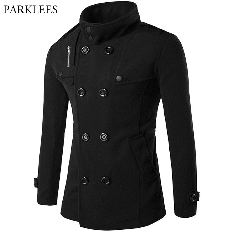 Men's British Style Double Breasted Trench Pea Coat